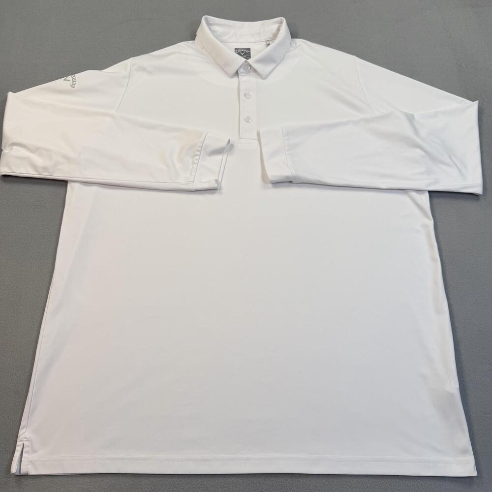Callaway Polo Shirt Mens 2XL White Solid Opti-Dri Long Sleeve Golf Performance